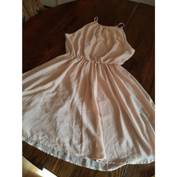 Medium Lush Peach Pink Sleeveless Flare Lined Rear Button Mini Dress - Picture 5 of 5